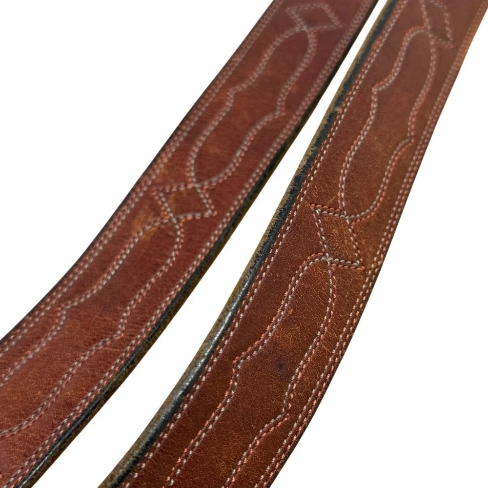 VTG North‎ & Judd Anchor Brand Brass Buckle Western Belt 38 Leather Patina 70s
